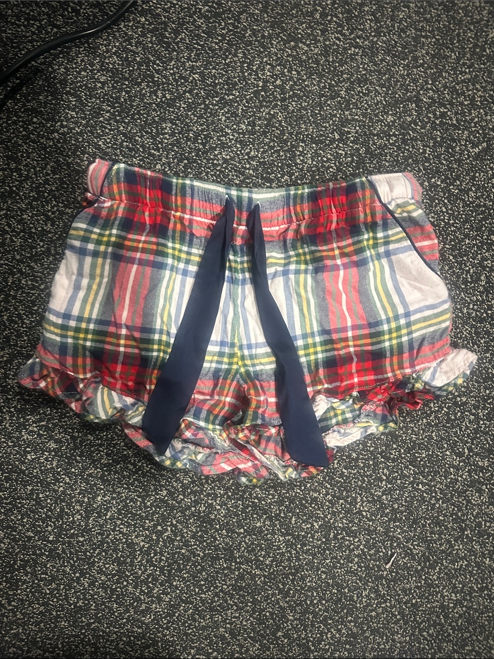aerie Plaid Ruffle Hem Pajama Shorts in Red, Blue, Green